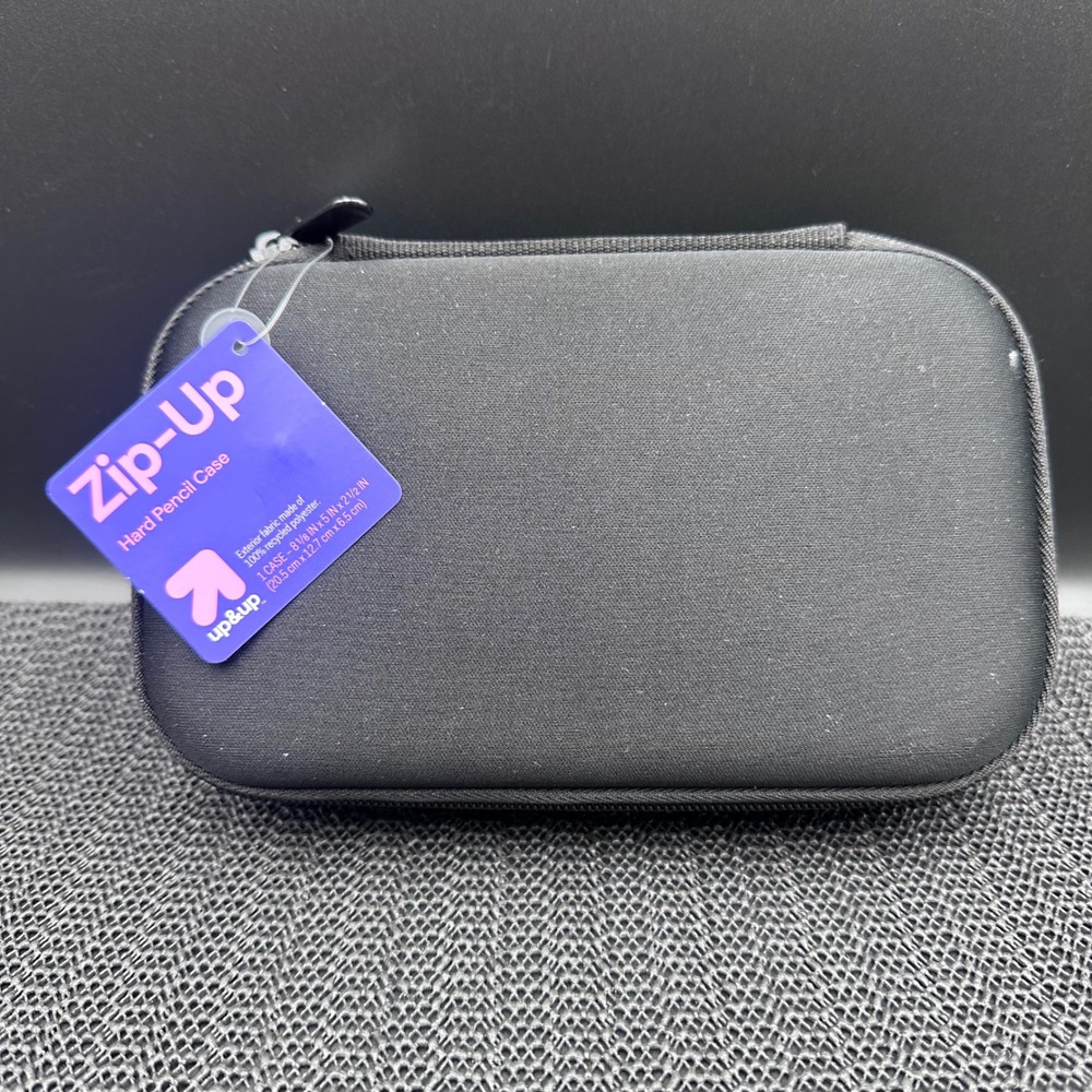 Up & Up Black Zip-Up Hard Pencil Case Recycled Polyester Travel Organizer 884